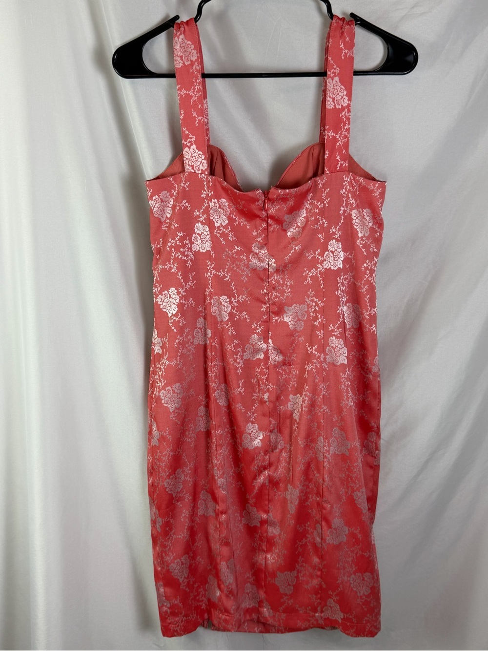 Vintage Jill Stuart Studio Coral Pink Floral Cowl Neck Ruched Bodycon Dress (4) - Picture 5 of 7